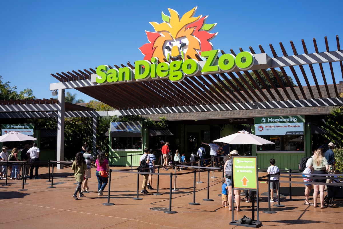 San Diego, CA, USA - Mar 23, 2022: The entrance to the San Diego Zoo in Balboa Park, San Diego, California. The zoo is known for its endangered species breeding programs and conservation efforts.